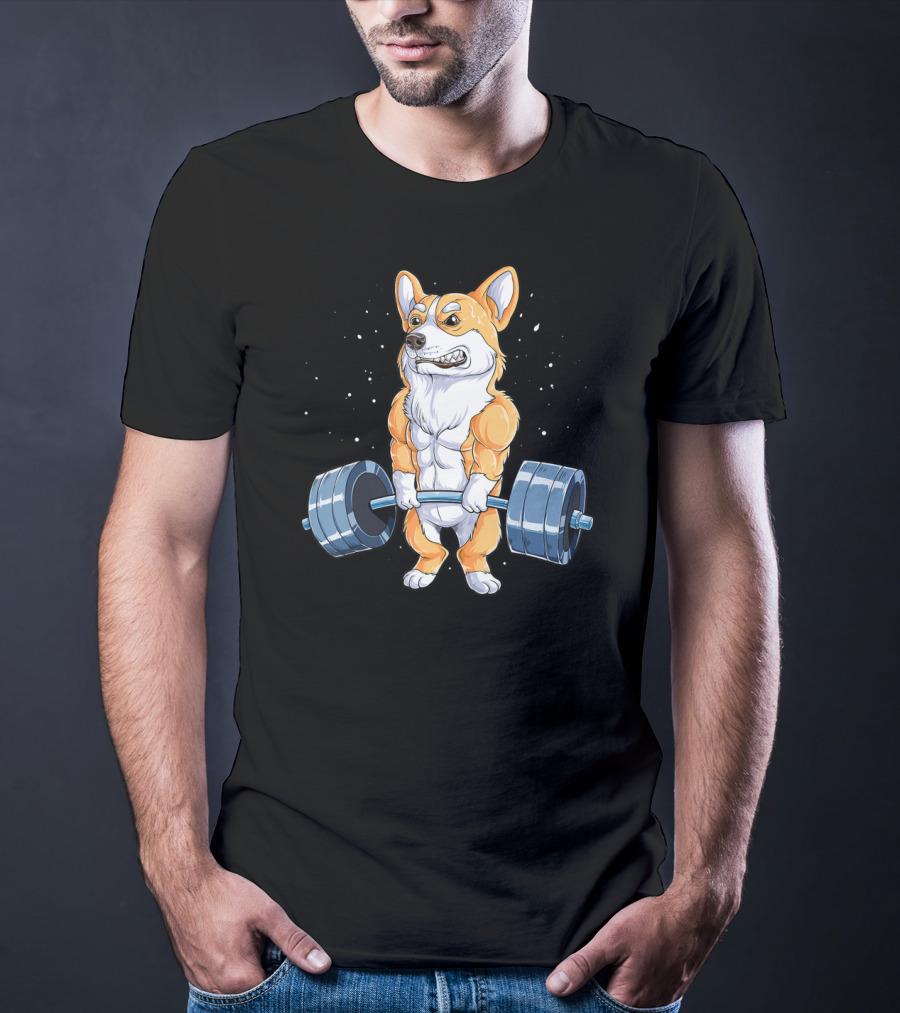 Corgi Weightlifting Deadlift Fitness Muscle Dog Lifting Barbell T-Shirt