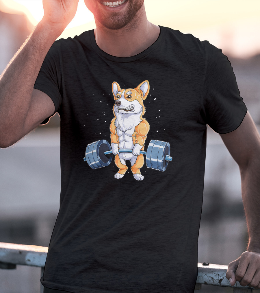 Corgi Weightlifting Deadlift Fitness Muscle Dog Lifting Barbell T-Shirt