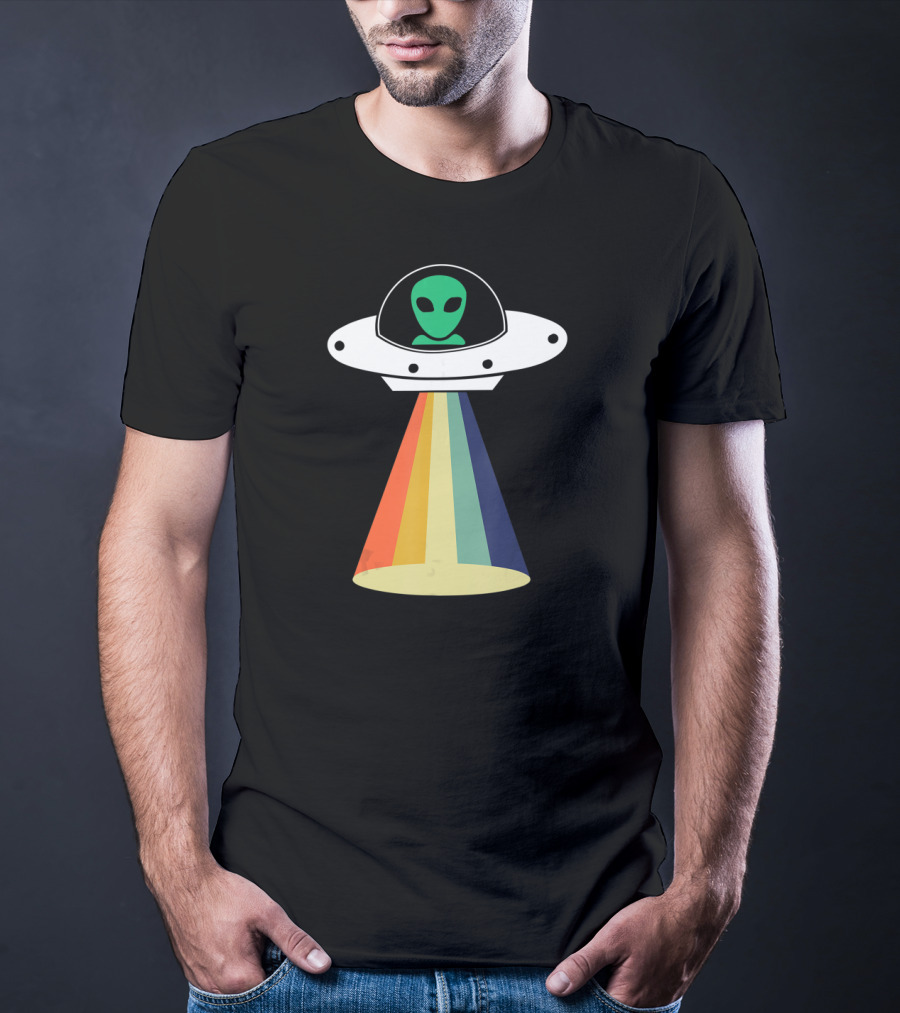 Rainbow Beam UFO Alien Christmas Outerspace Visitor T-Shirt