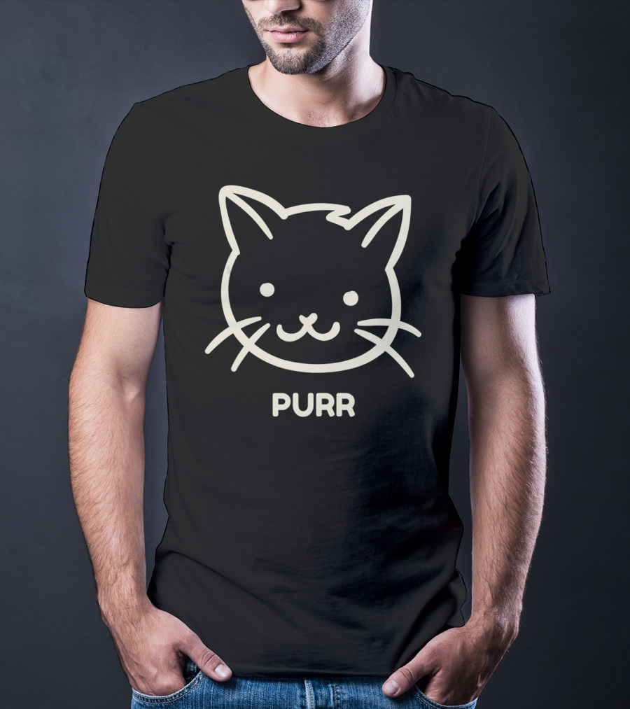 Funny Cat Face Purr Outline Drawing T-Shirt