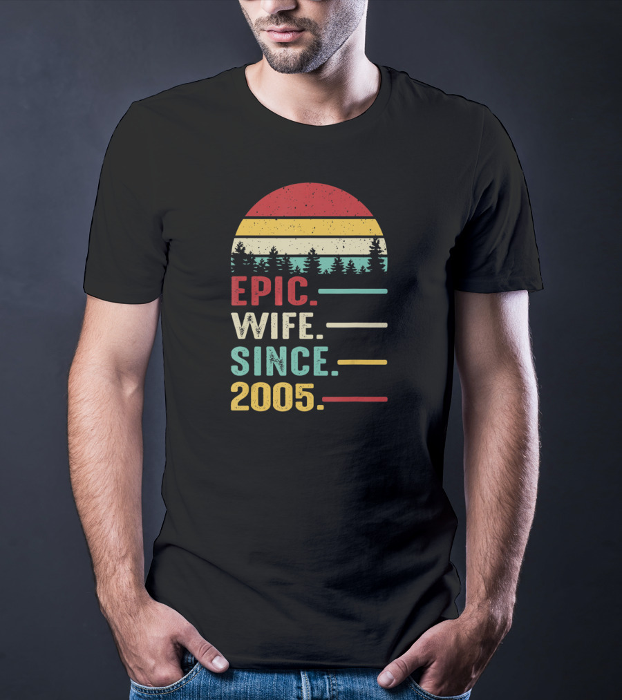 Epic Wife Since 2005 Retro Sunset Pines T-Shirt