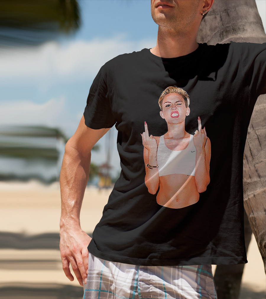 Miley Cyrus Middle Finger Up Pose Cropped Tank Top T-Shirt