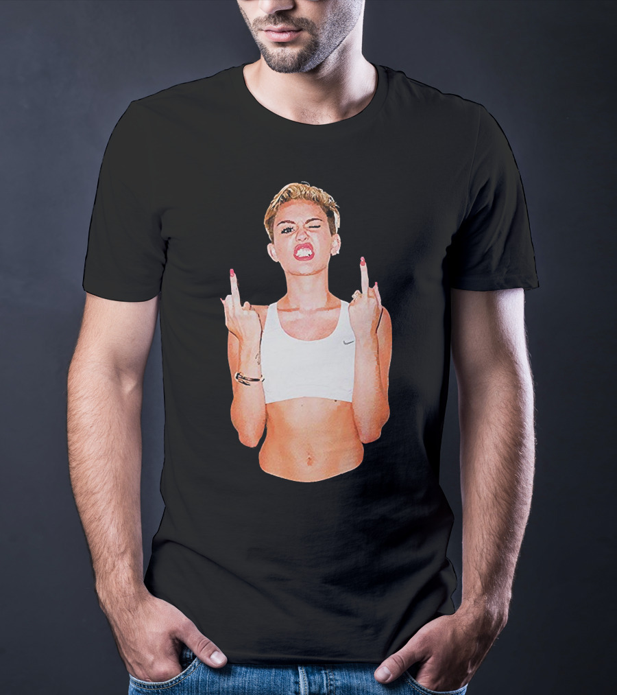 Miley Cyrus Middle Finger Up Pose Cropped Tank Top T-Shirt