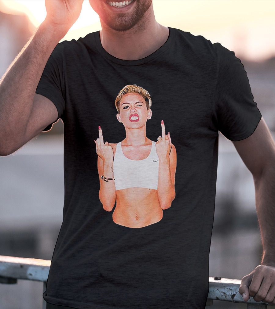 Miley Cyrus Middle Finger Up Pose Cropped Tank Top T-Shirt