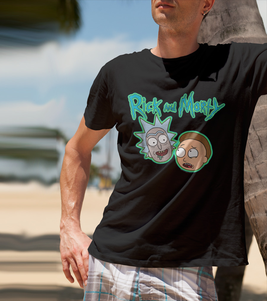 Rick And Morty Heads And Logo Iconic Characters Text T-Shirt