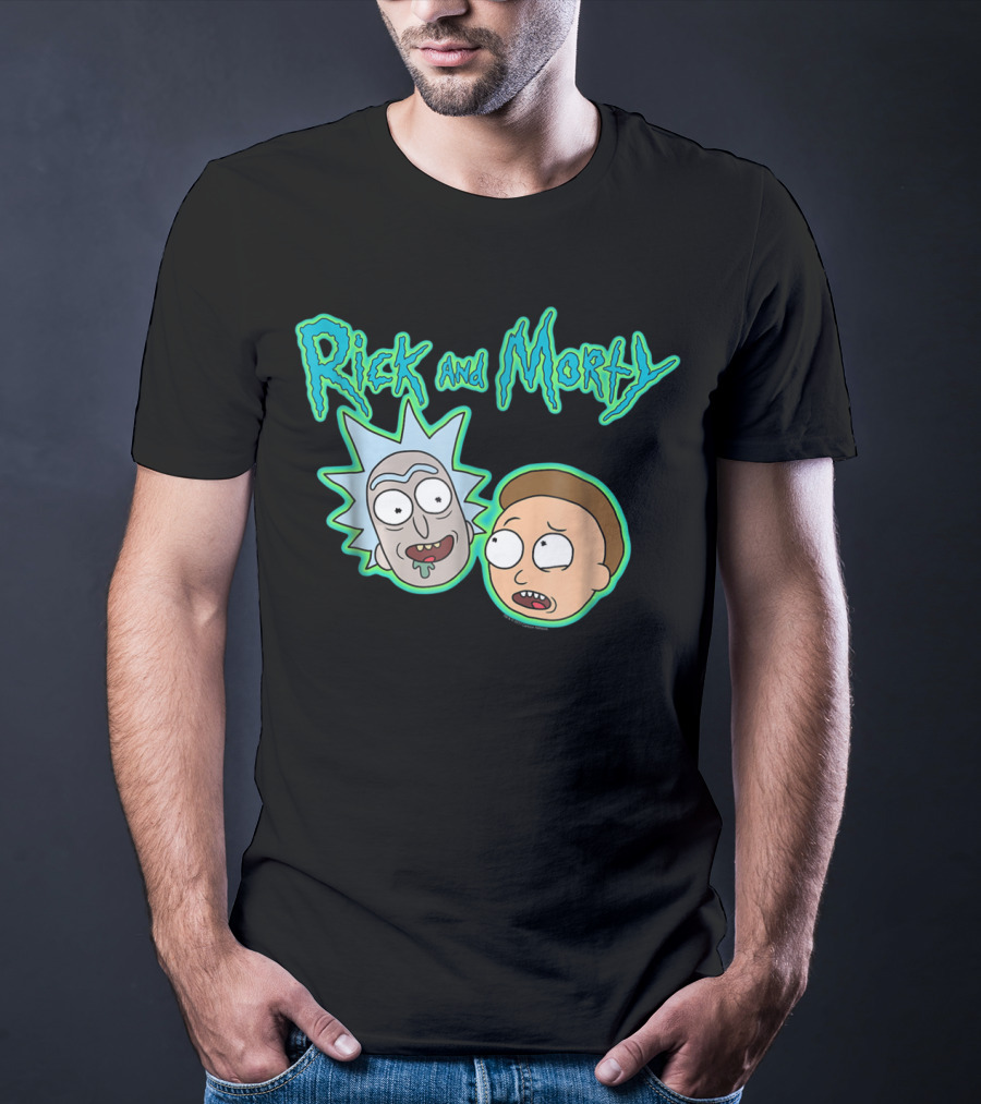 Rick And Morty Heads And Logo Iconic Characters Text T-Shirt