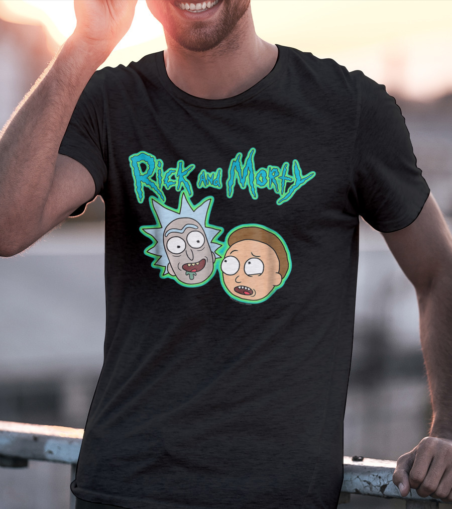 Rick And Morty Heads And Logo Iconic Characters Text T-Shirt