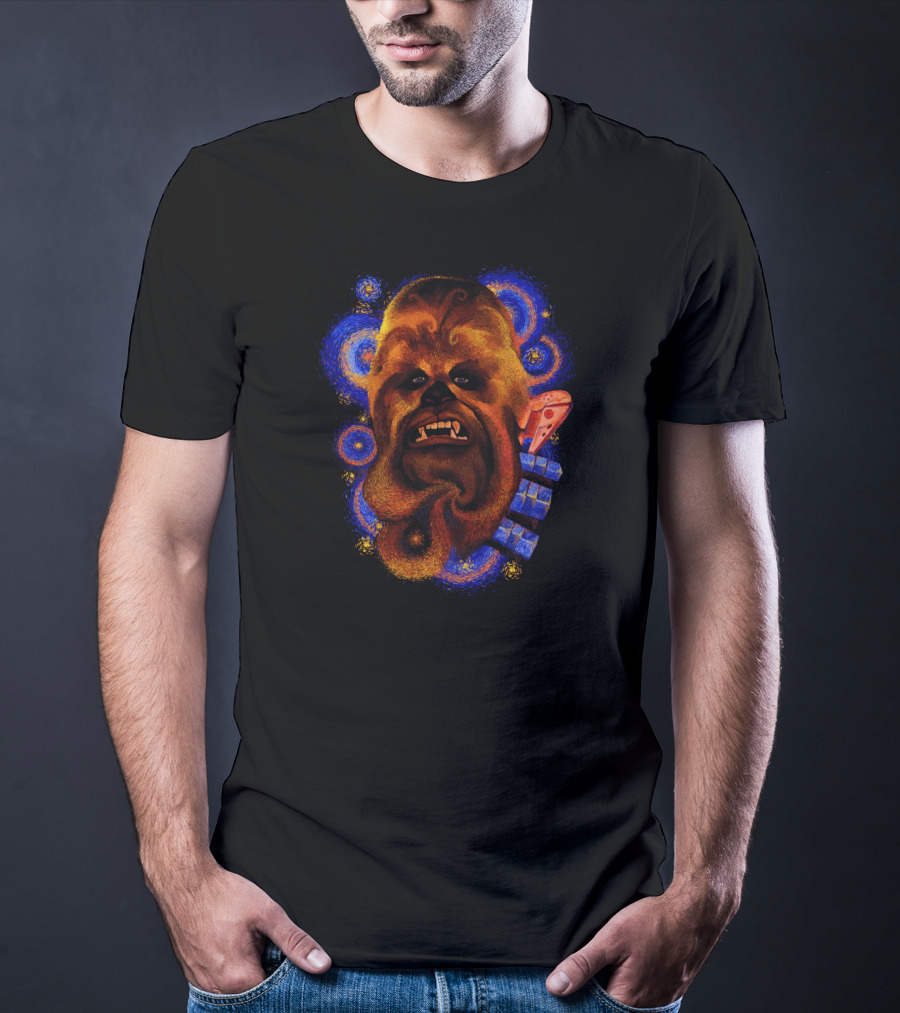 Star Wars Chewbacca Van Gogh Starry Night Style Pizza Space T-Shirt