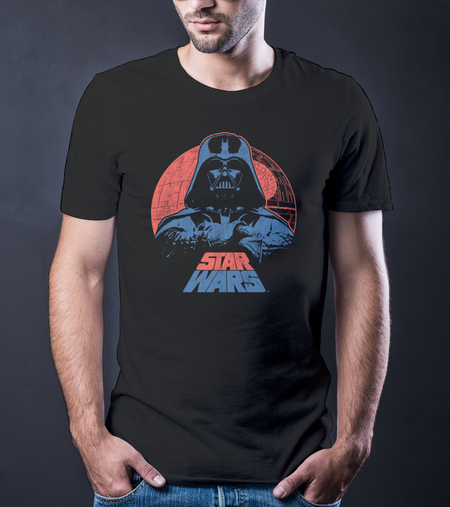 Star Wars Darth Vader Death Star Retro Red And Blue T-Shirt