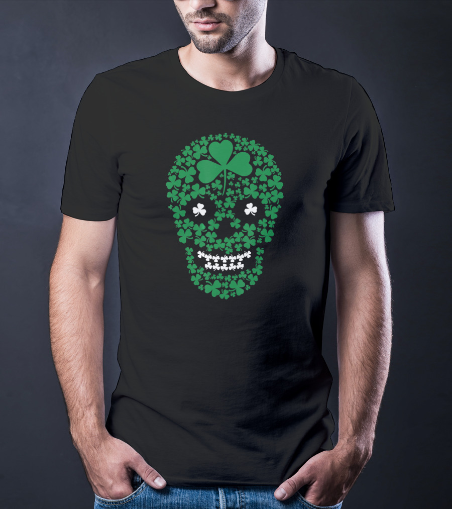 Saint Patrick's Day Shamrocks Skull Green Clover T-Shirt