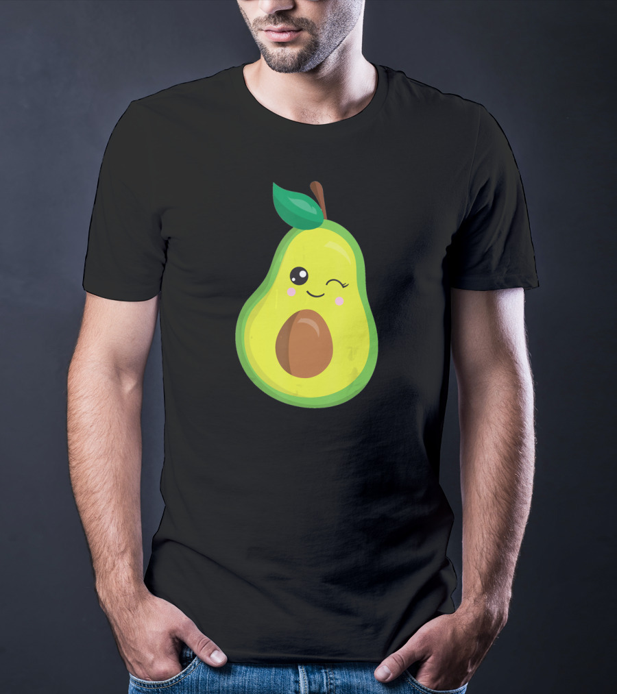 Avocado Vegan Kawaii Winking Cute Face Seed T-Shirt
