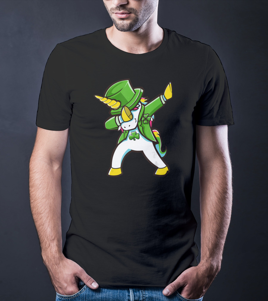St Patricks Unicorn Dabbing Shamrock Hat Green Jacket T-Shirt