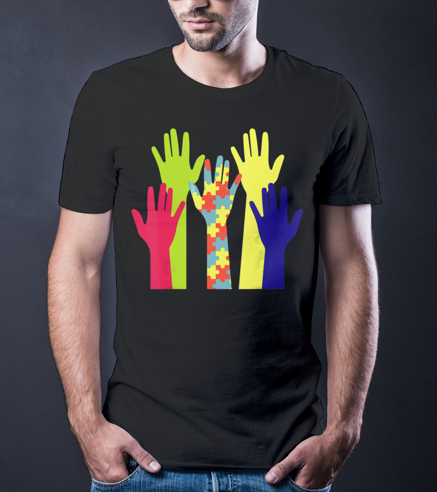 Autism Awareness Unity Puzzle Hands Colorful Representation T-Shirt