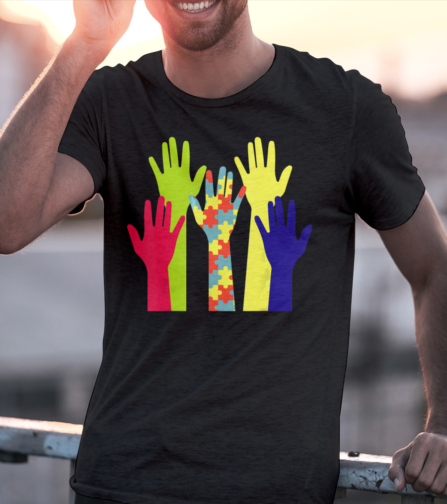 Autism Awareness Unity Puzzle Hands Colorful Representation T-Shirt