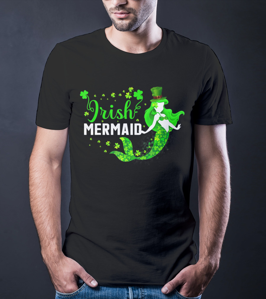 Irish Mermaid St Patrick Day Clover Hat T-Shirt