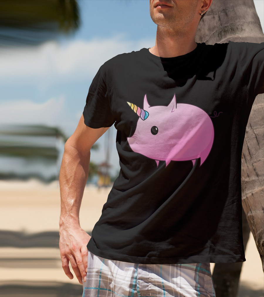 Unicorn Pig Rainbow Horn Adorable Cartoon Character T-Shirt