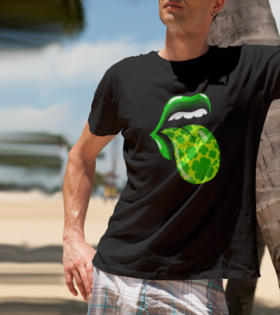 Green Shamrock Lips St Patricks Day Women T-Shirt