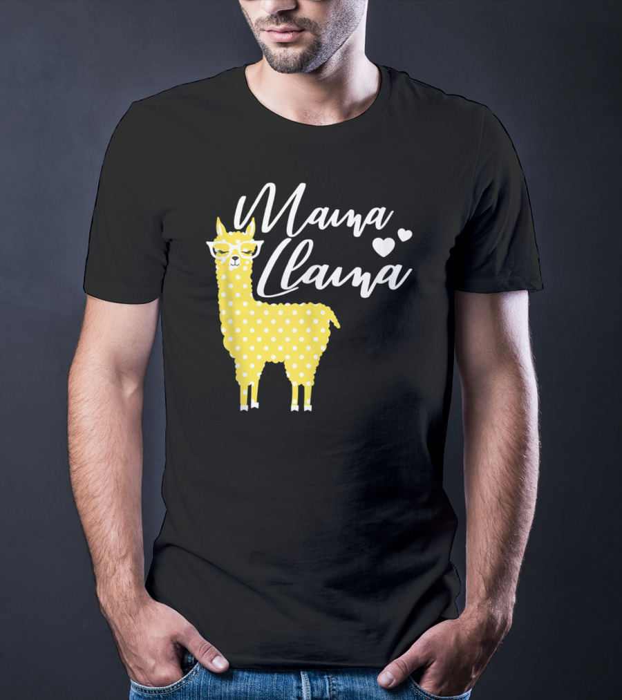 Mama Llama Yellow Polka Dots With Glasses And Hearts T-Shirt
