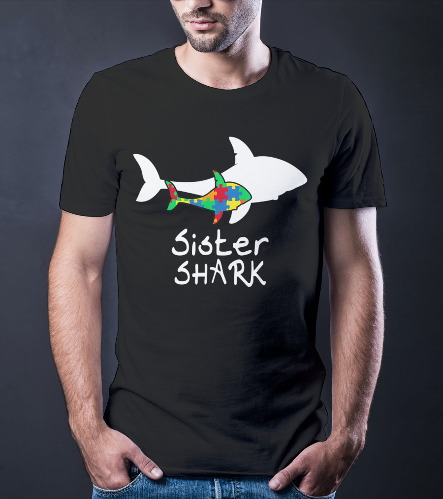 Sister Shark Autism Puzzle Piece Awareness T-Shirt