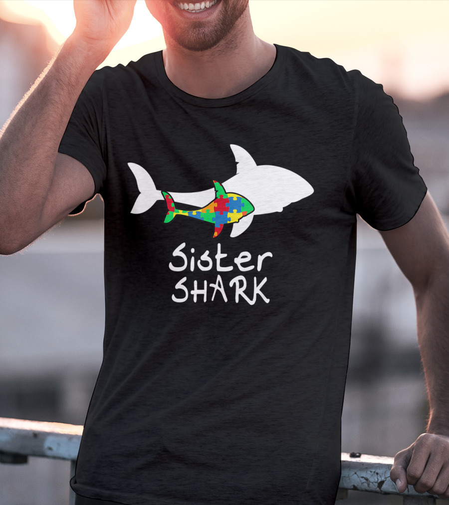 Sister Shark Autism Puzzle Piece Awareness T-Shirt