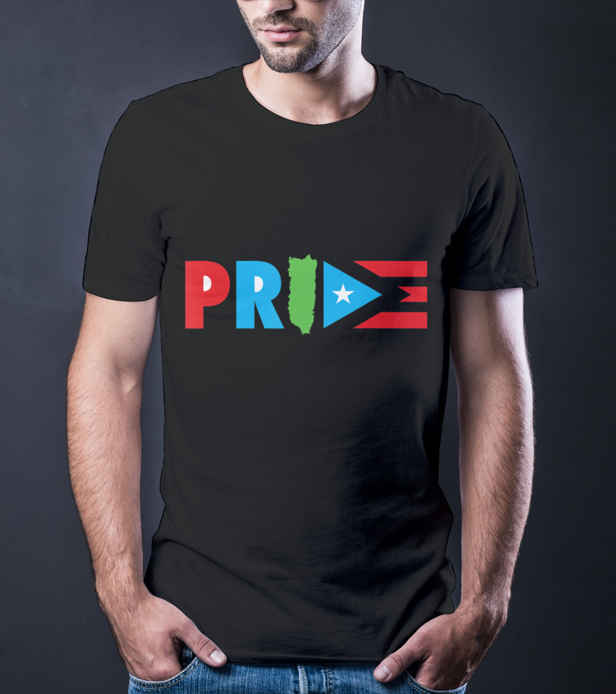 Pride Bandera Puerto Rico Flag Colors And Island Shape T-Shirt