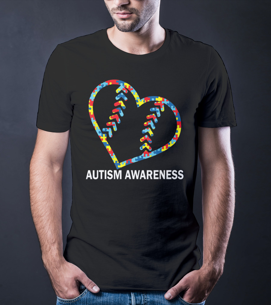 Autism Awareness Heart Puzzle Baseball Softball T-Shirt