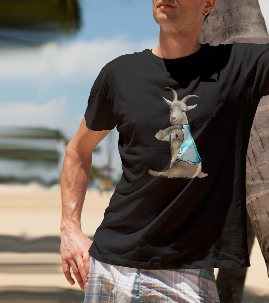 Goat I Love Mom Tattoo Blue T-Shirt