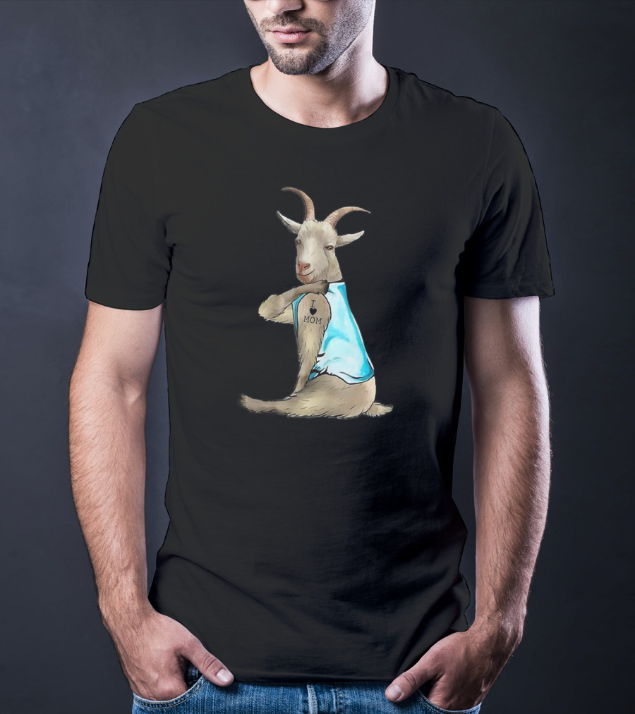 Goat I Love Mom Tattoo Blue T-Shirt