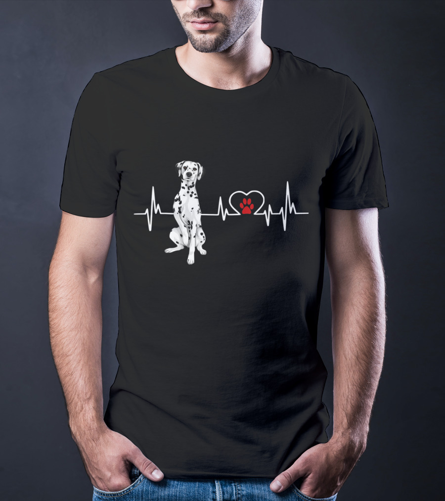 Dalmatian Heartbeat EKG Heart Paw Outline T-Shirt