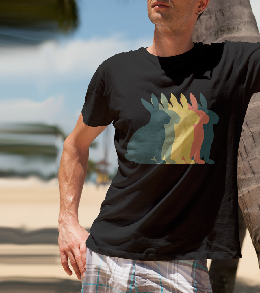 Retro Easter Bunny Rabbit Vintage Silhouette Colorful T-Shirt