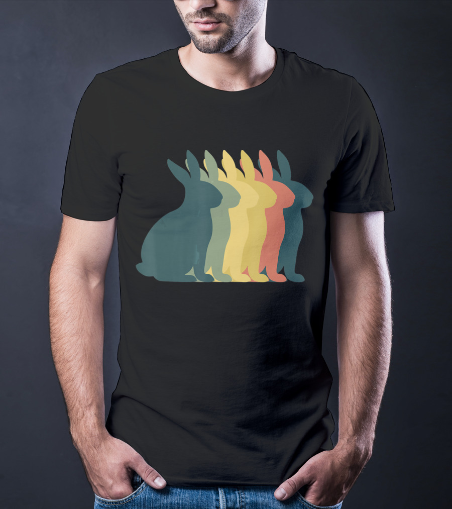 Retro Easter Bunny Rabbit Vintage Silhouette Colorful T-Shirt