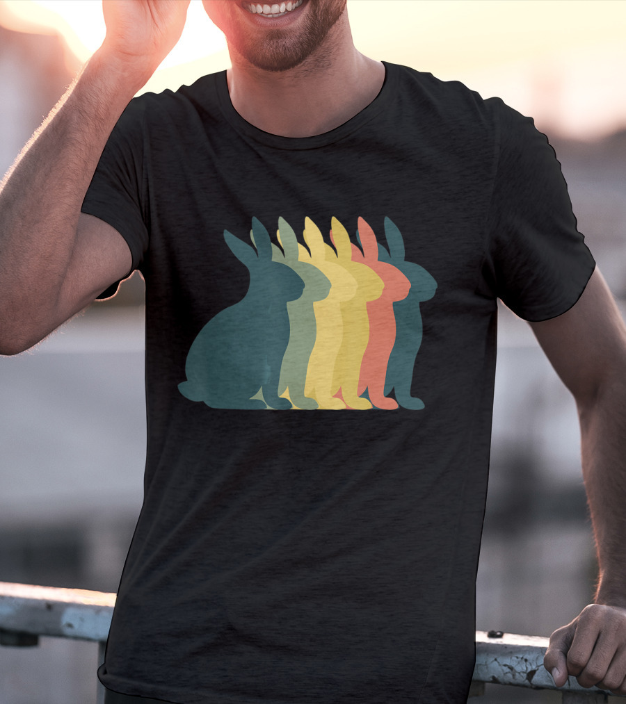 Retro Easter Bunny Rabbit Vintage Silhouette Colorful T-Shirt