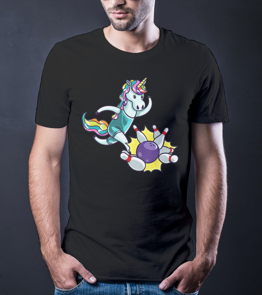 Bowling Unicorn Striking Pins USA Lover T-Shirt