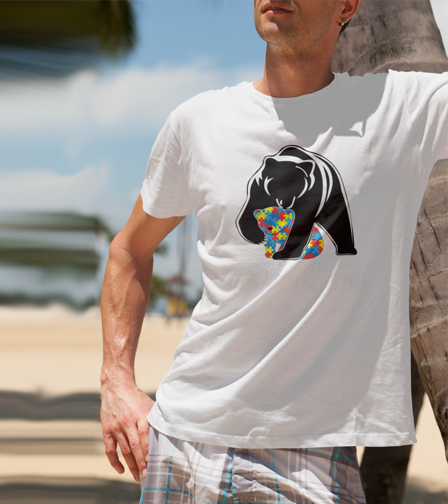 Papa Bear Autism Awareness Puzzle Bear Embrace T-Shirt