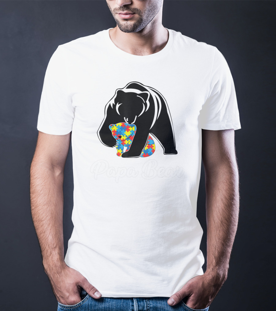 Papa Bear Autism Awareness Puzzle Bear Embrace T-Shirt