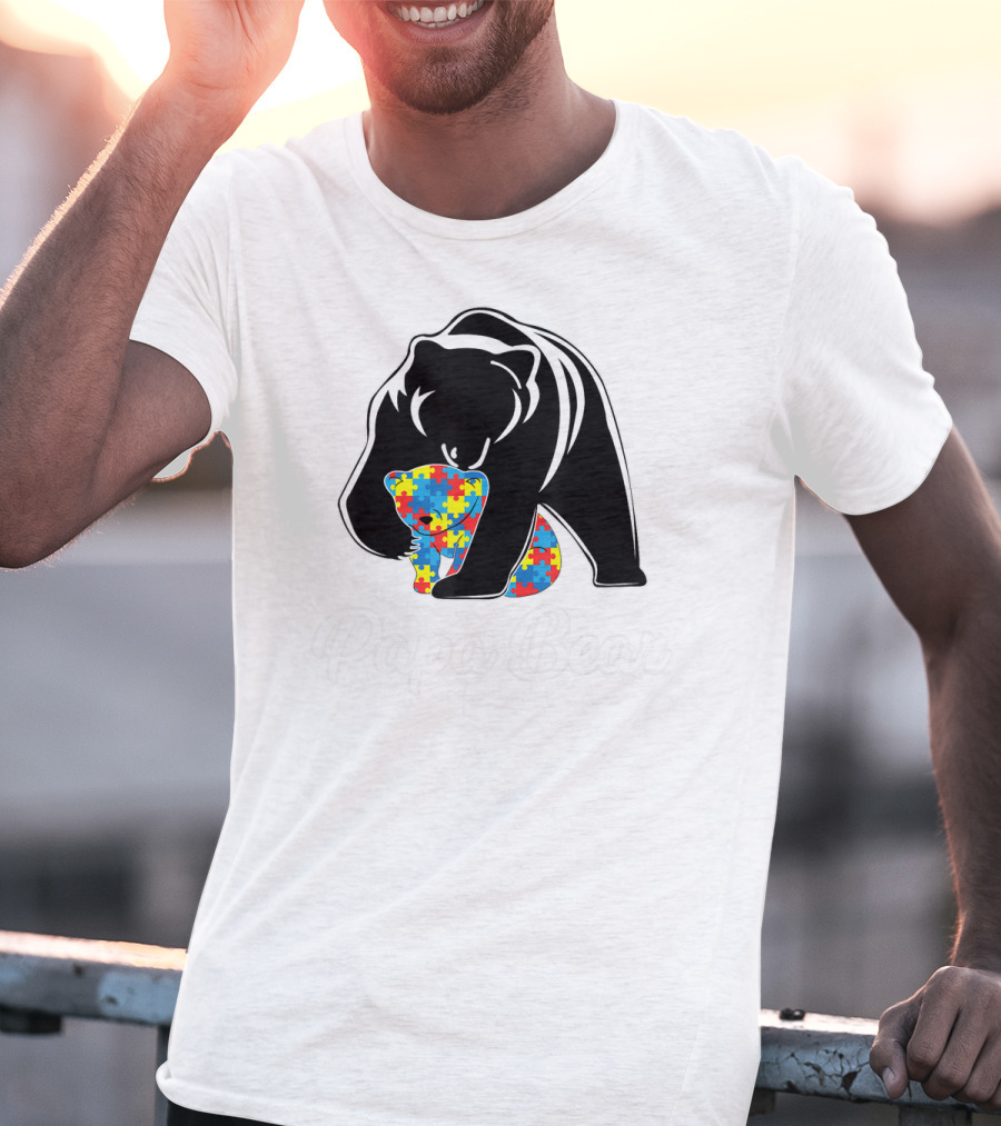 Papa Bear Autism Awareness Puzzle Bear Embrace T-Shirt
