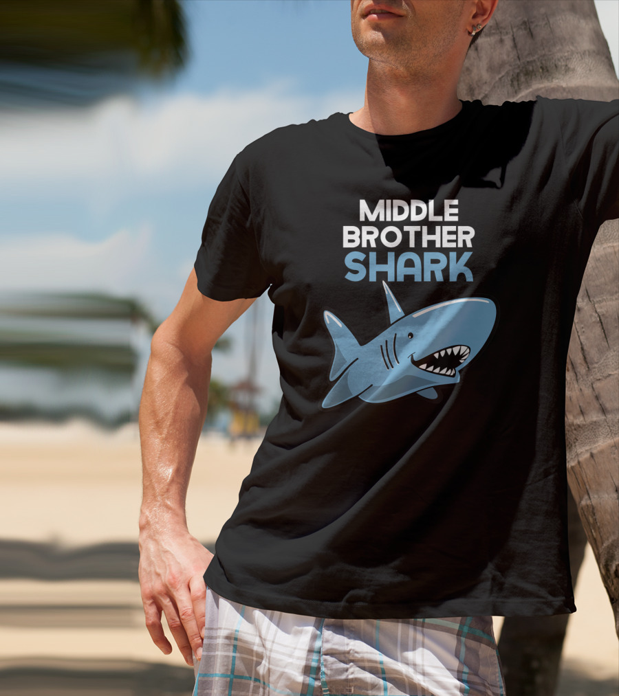 Middle Brother Shark Funny Family Cute Cartoon Shark T-Shirt