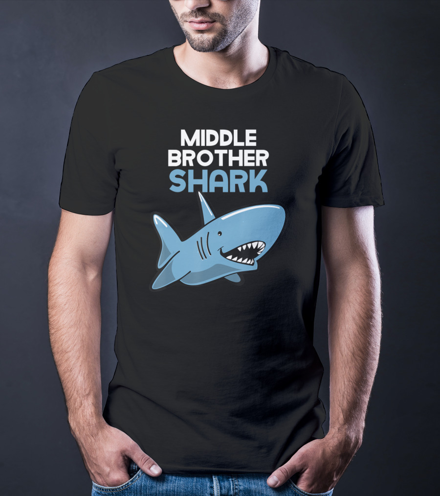 Middle Brother Shark Funny Family Cute Cartoon Shark T-Shirt