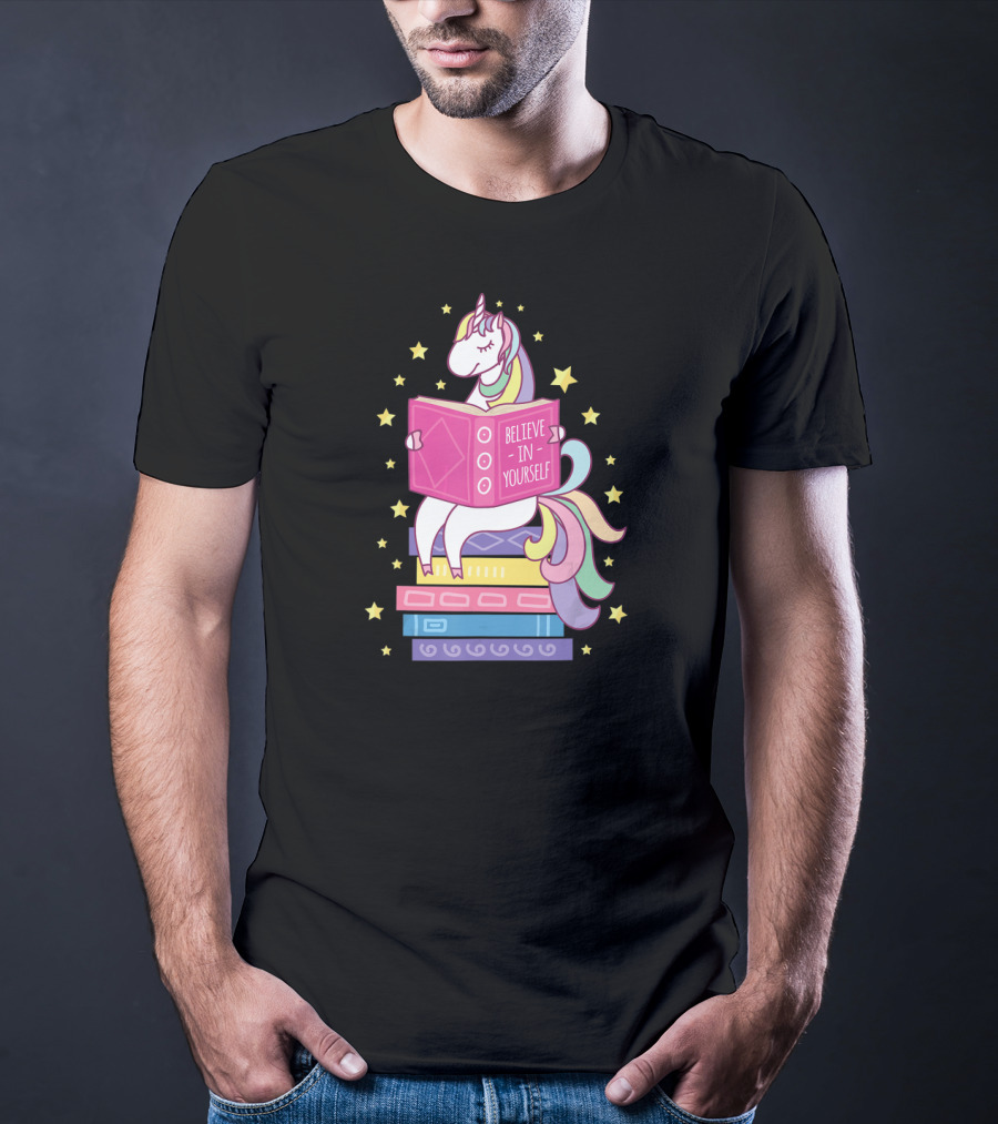Believe In Yourself Unicorn Reading Library Books T-Shirt