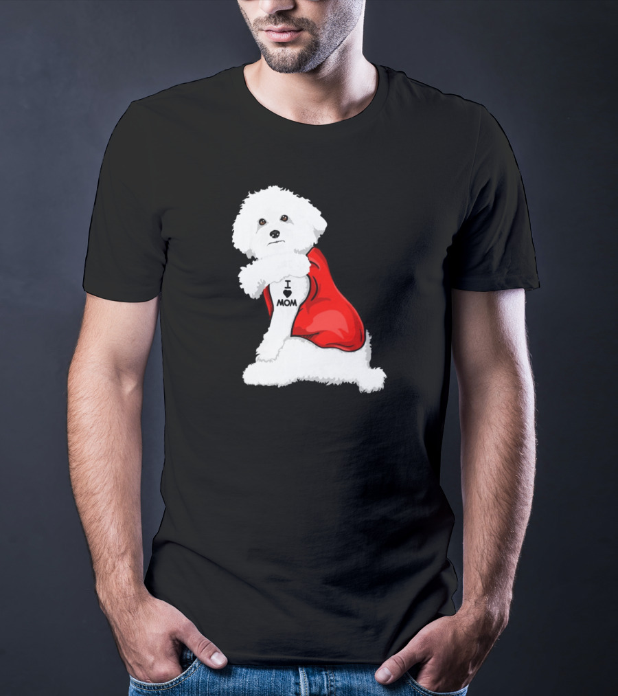 Bichon Frise I Love Mom Tattoo Red Cape T-Shirt