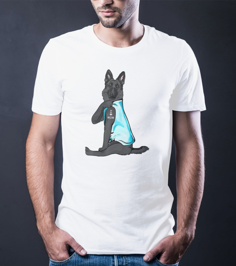 Black German Shepherd I Love Mom T-Shirt