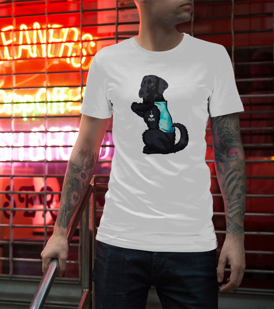 Black Labrador Dog With I Love Mom Heart Tattoo T-Shirt
