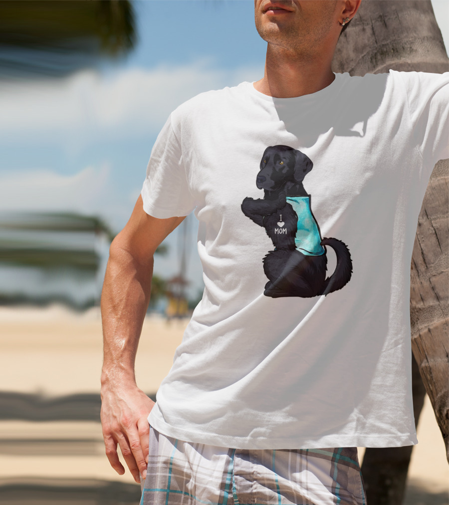 Black Labrador Dog With I Love Mom Heart Tattoo T-Shirt