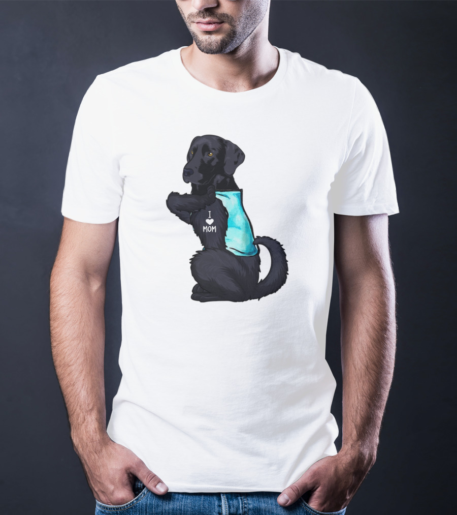 Black Labrador Dog With I Love Mom Heart Tattoo T-Shirt