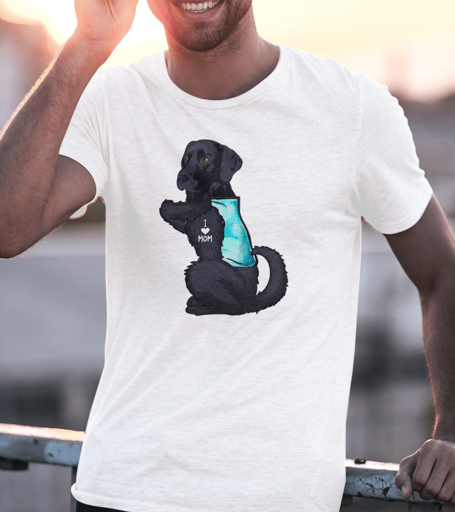 Black Labrador Dog With I Love Mom Heart Tattoo T-Shirt