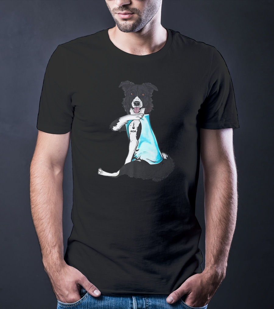 Border Collie I Love Mom Tattoo T-Shirt