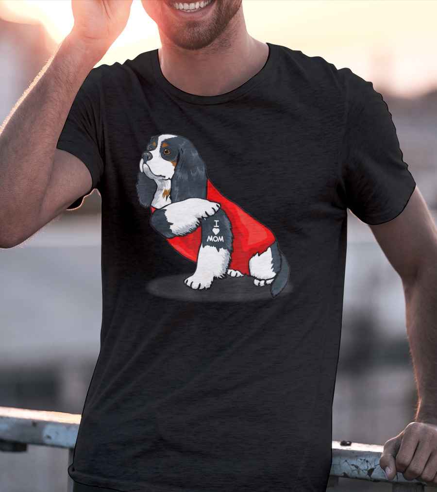 Cavalier King Charles Spaniel I Love Mom Dog With Red T-Shirt