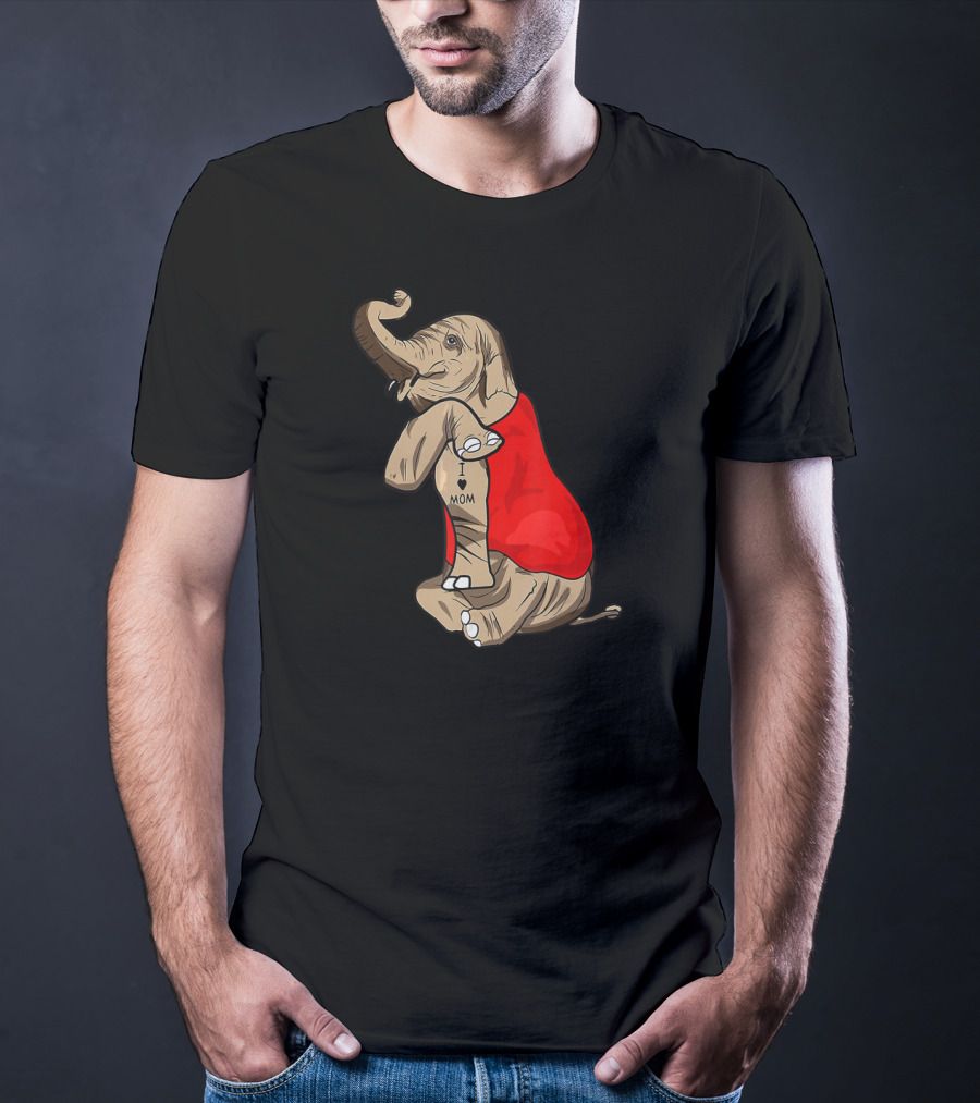 Elephant In Red I Love Mom Tattoos T-Shirt