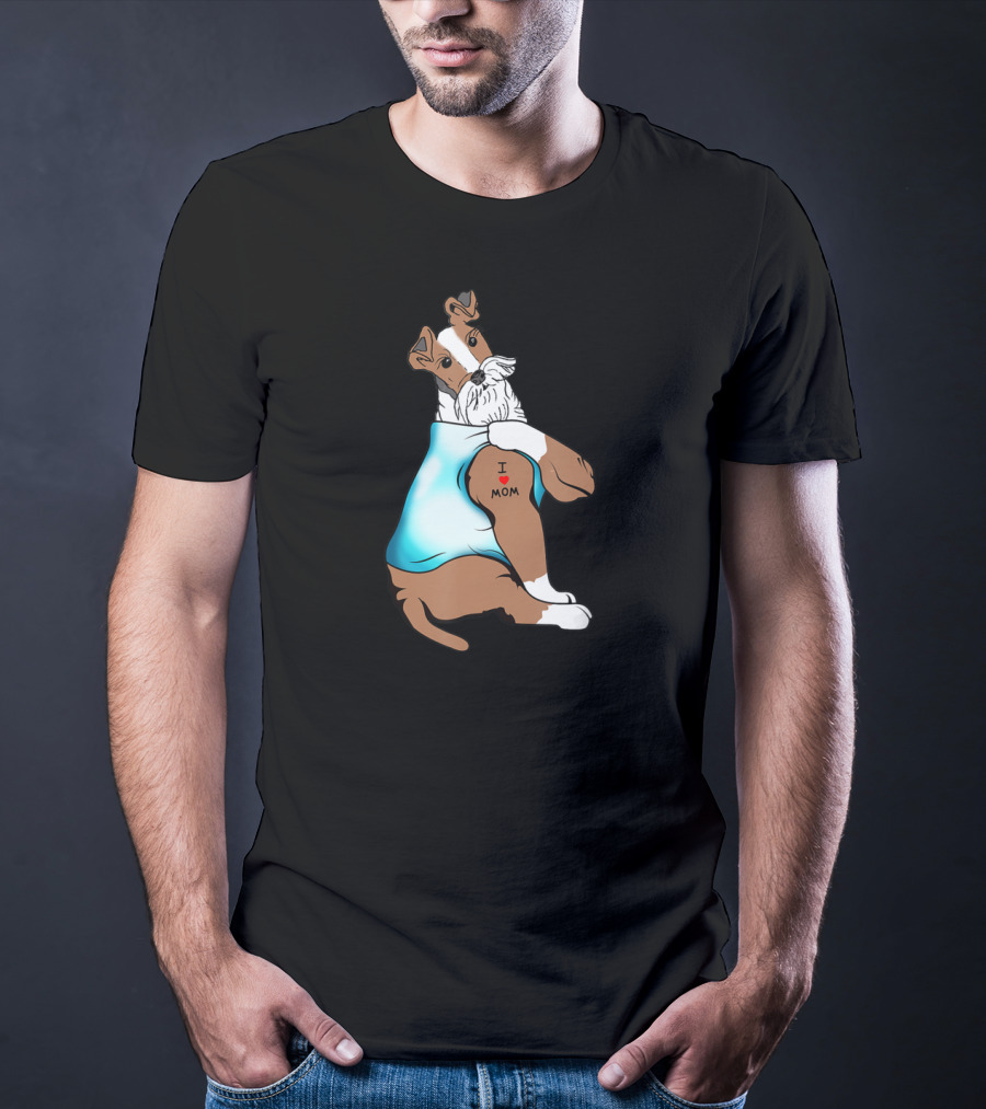 Fox Terrier Dog I Love Mom Tattoo T-Shirt
