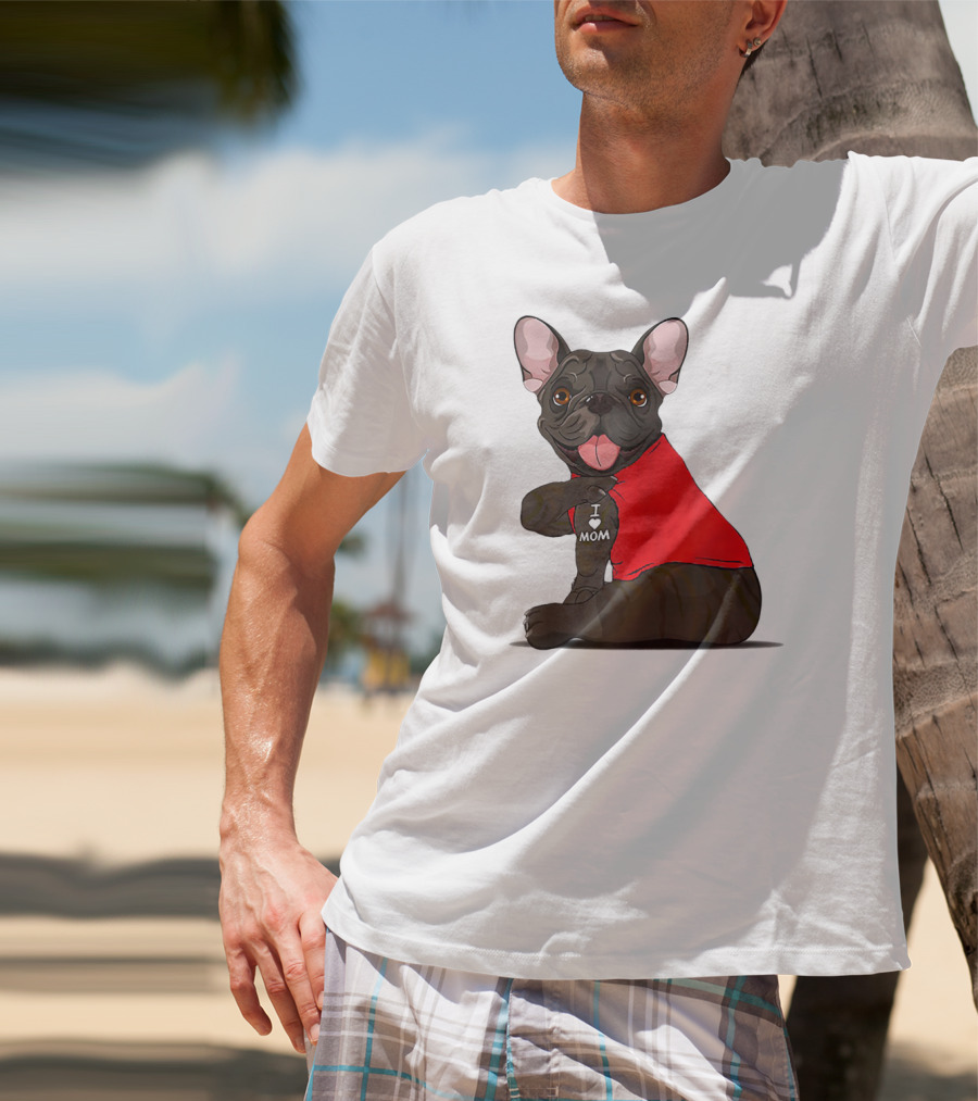 French Bulldog I Love Mom Tattooed In Red T-Shirt